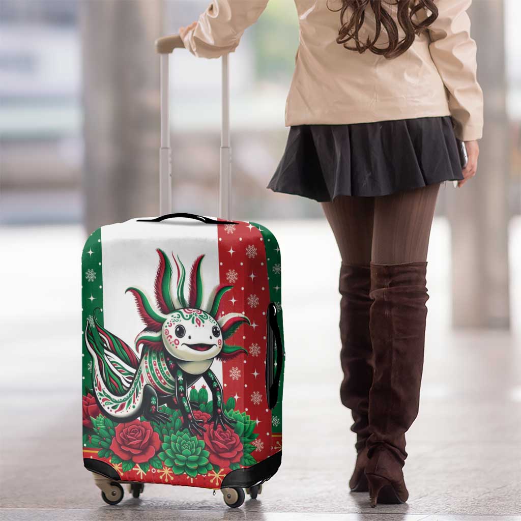 Mexico Christmas Luggage Cover Cute Axolotl with Flag Style - Wonder Print Shop