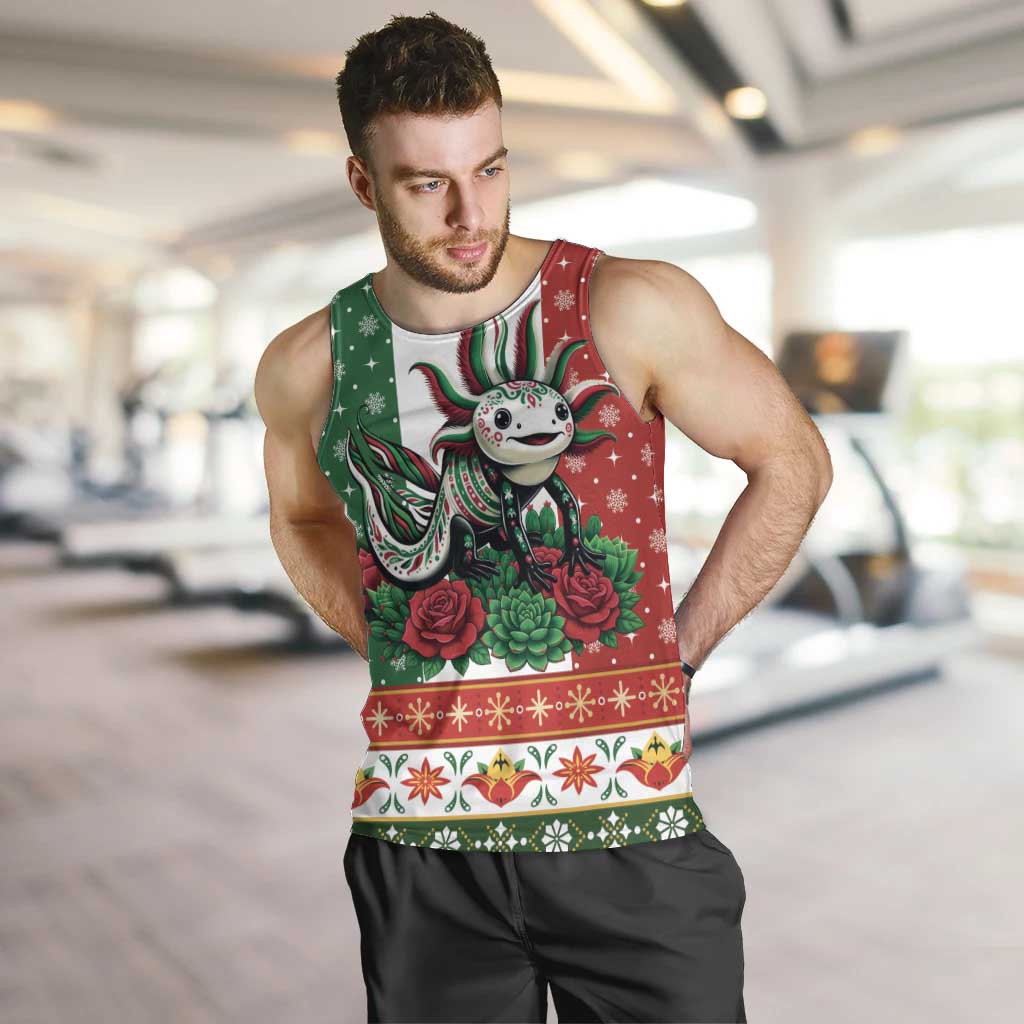 Mexico Christmas Men Tank Top Cute Axolotl with Flag Style - Wonder Print Shop