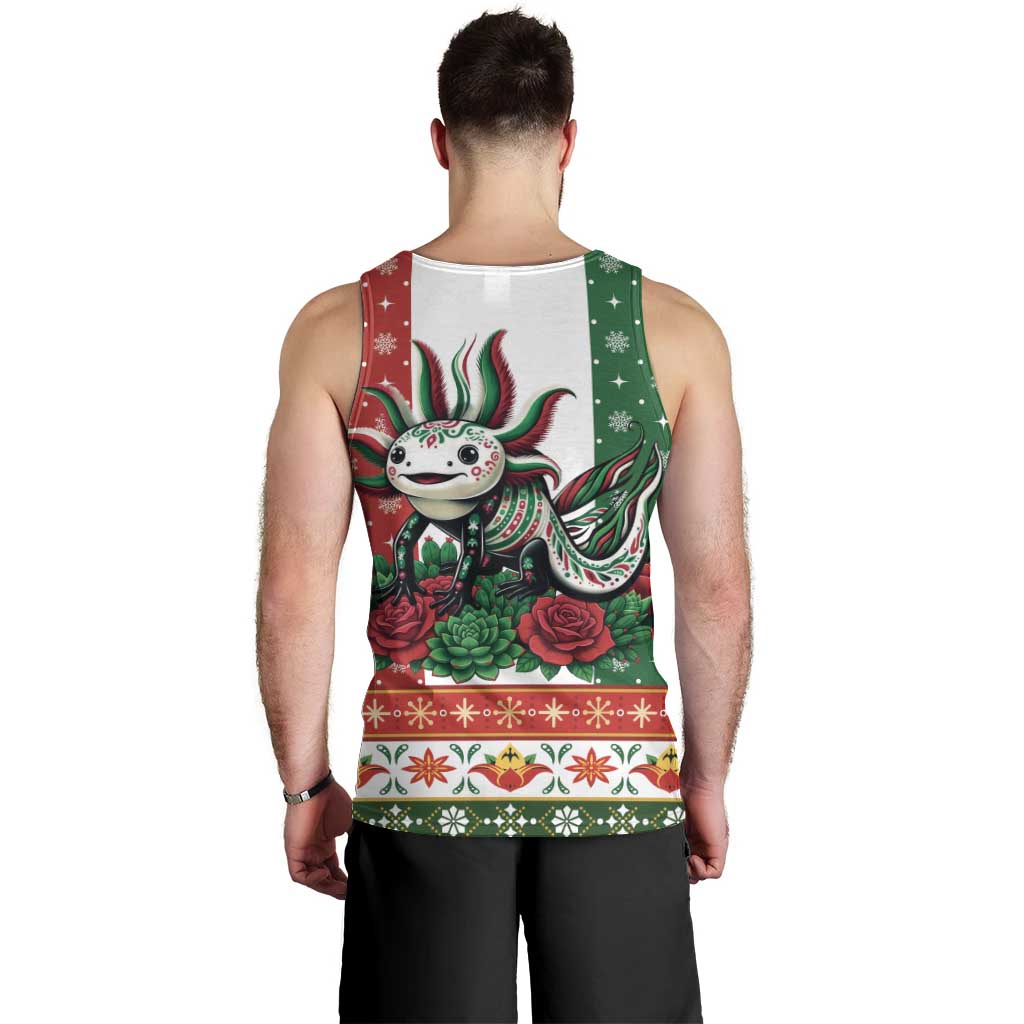 Mexico Christmas Men Tank Top Cute Axolotl with Flag Style - Wonder Print Shop