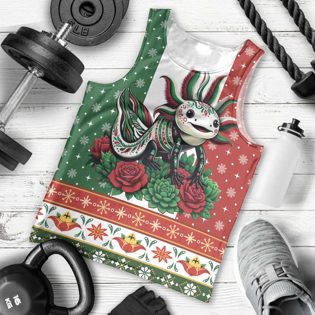 Mexico Christmas Men Tank Top Cute Axolotl with Flag Style - Wonder Print Shop