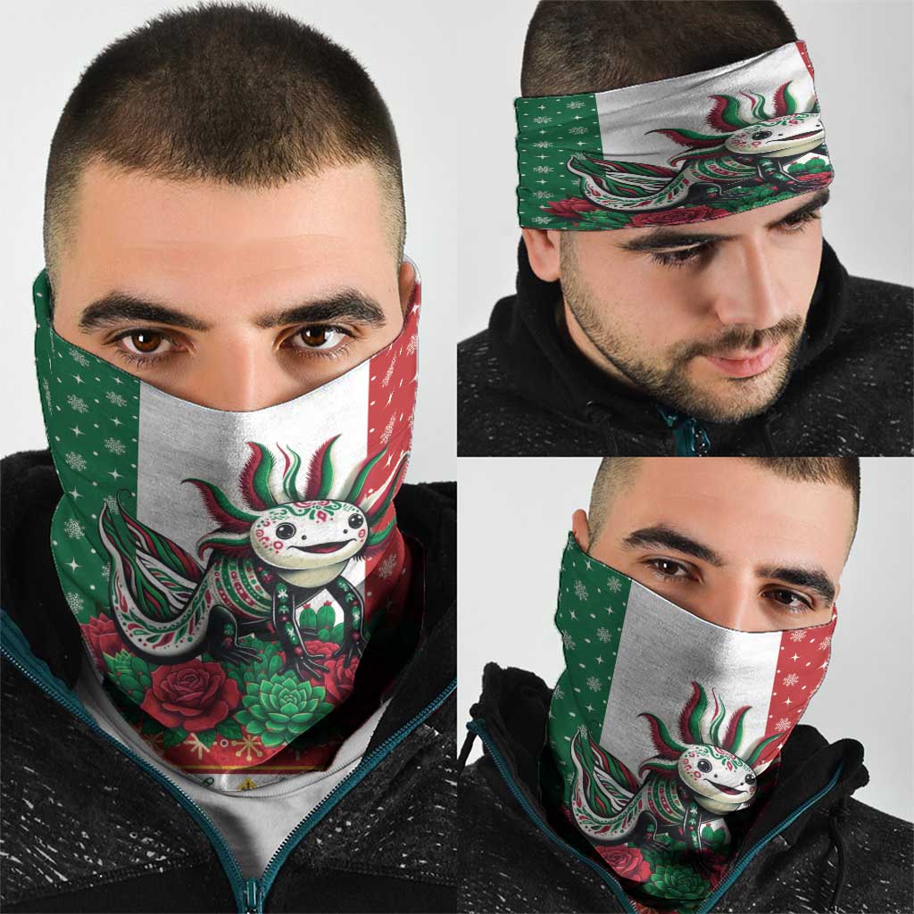 Mexico Christmas Neck Gaiter Cute Axolotl with Flag Style - Wonder Print Shop