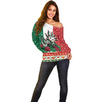 Mexico Christmas Off Shoulder Sweater Cute Axolotl with Flag Style - Wonder Print Shop