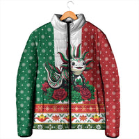 Mexico Christmas Padded Jacket Cute Axolotl with Flag Style - Wonder Print Shop