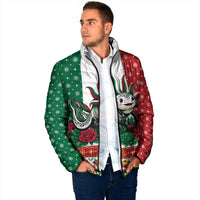 Mexico Christmas Padded Jacket Cute Axolotl with Flag Style - Wonder Print Shop