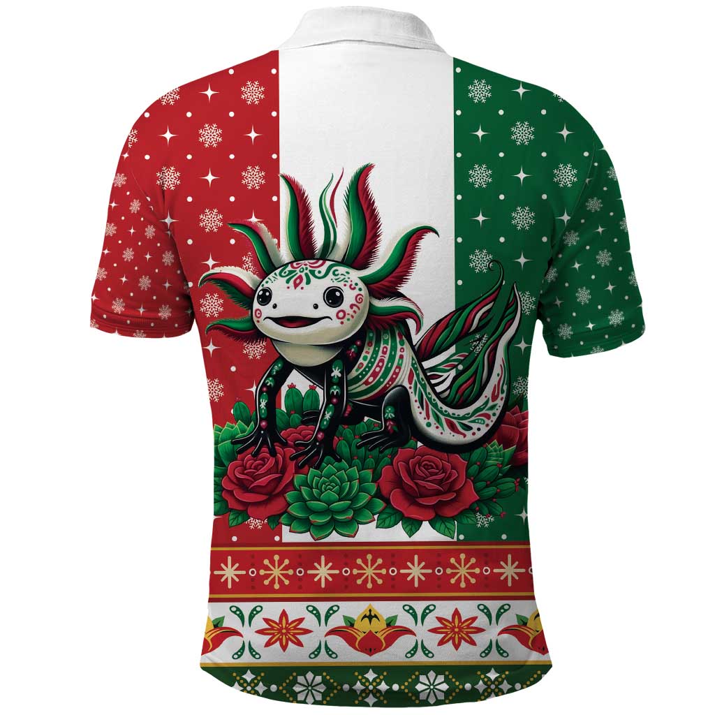 Mexico Christmas Polo Shirt Cute Axolotl with Flag Style - Wonder Print Shop