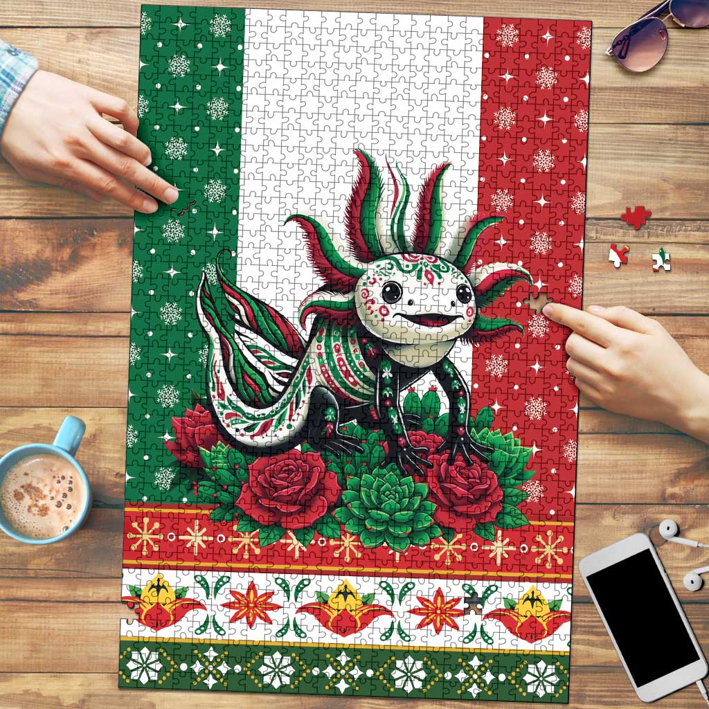 Mexico Christmas Puzzle Cute Axolotl with Flag Style - Wonder Print Shop