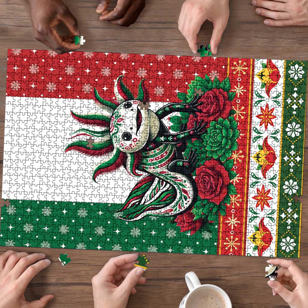 Mexico Christmas Puzzle Cute Axolotl with Flag Style - Wonder Print Shop