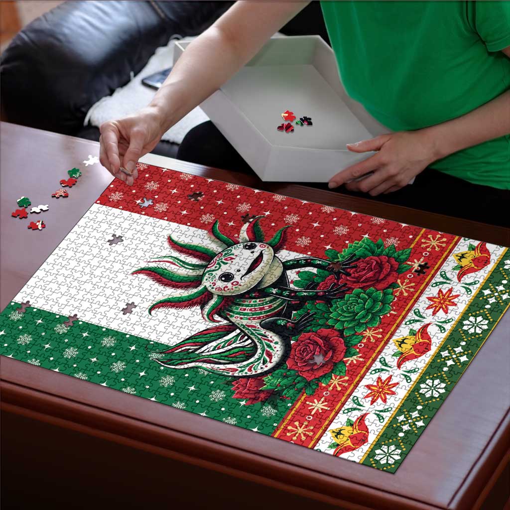 Mexico Christmas Puzzle Cute Axolotl with Flag Style - Wonder Print Shop