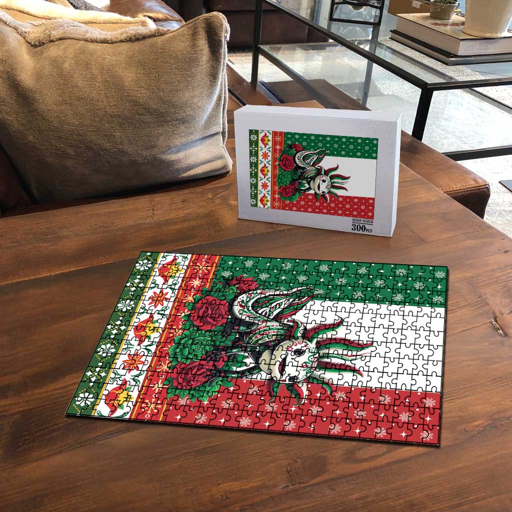 Mexico Christmas Puzzle Cute Axolotl with Flag Style - Wonder Print Shop