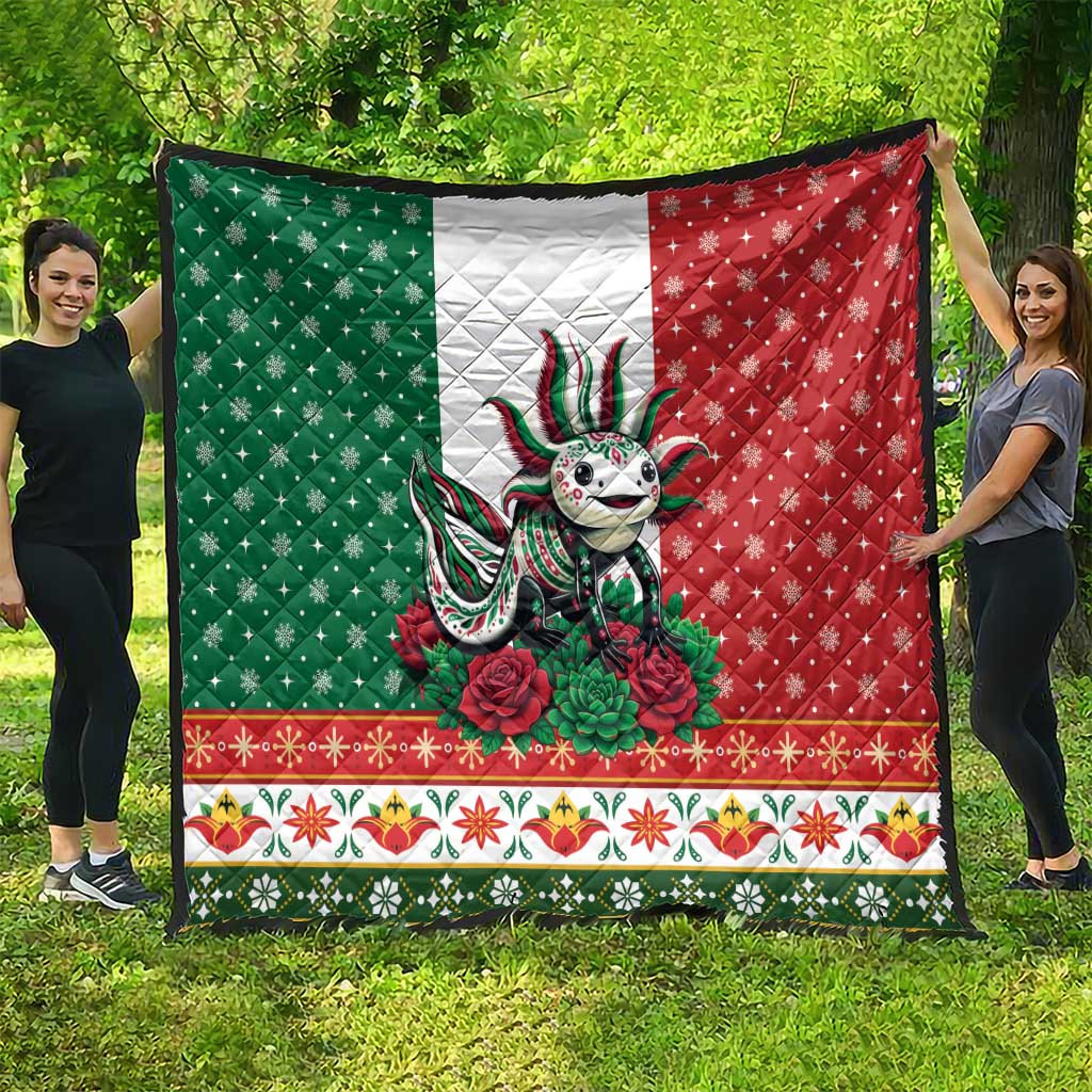 Mexico Christmas Quilt Cute Axolotl with Flag Style - Wonder Print Shop