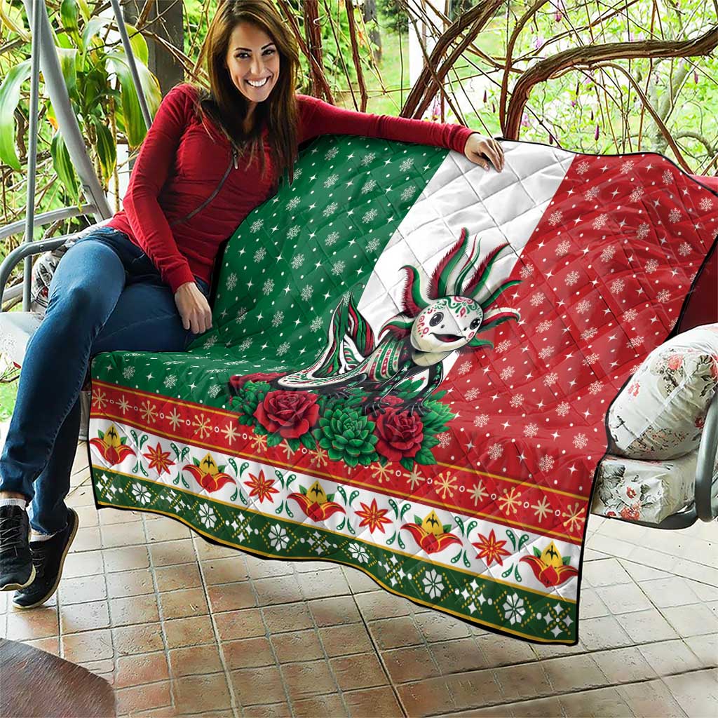 Mexico Christmas Quilt Cute Axolotl with Flag Style - Wonder Print Shop