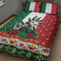 Mexico Christmas Quilt Bed Set Cute Axolotl with Flag Style - Wonder Print Shop