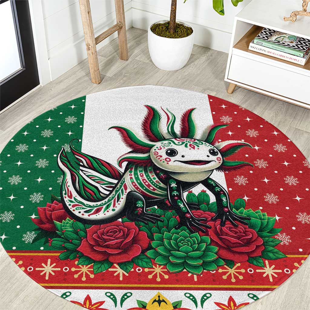 Mexico Christmas Round Carpet Cute Axolotl with Flag Style - Wonder Print Shop