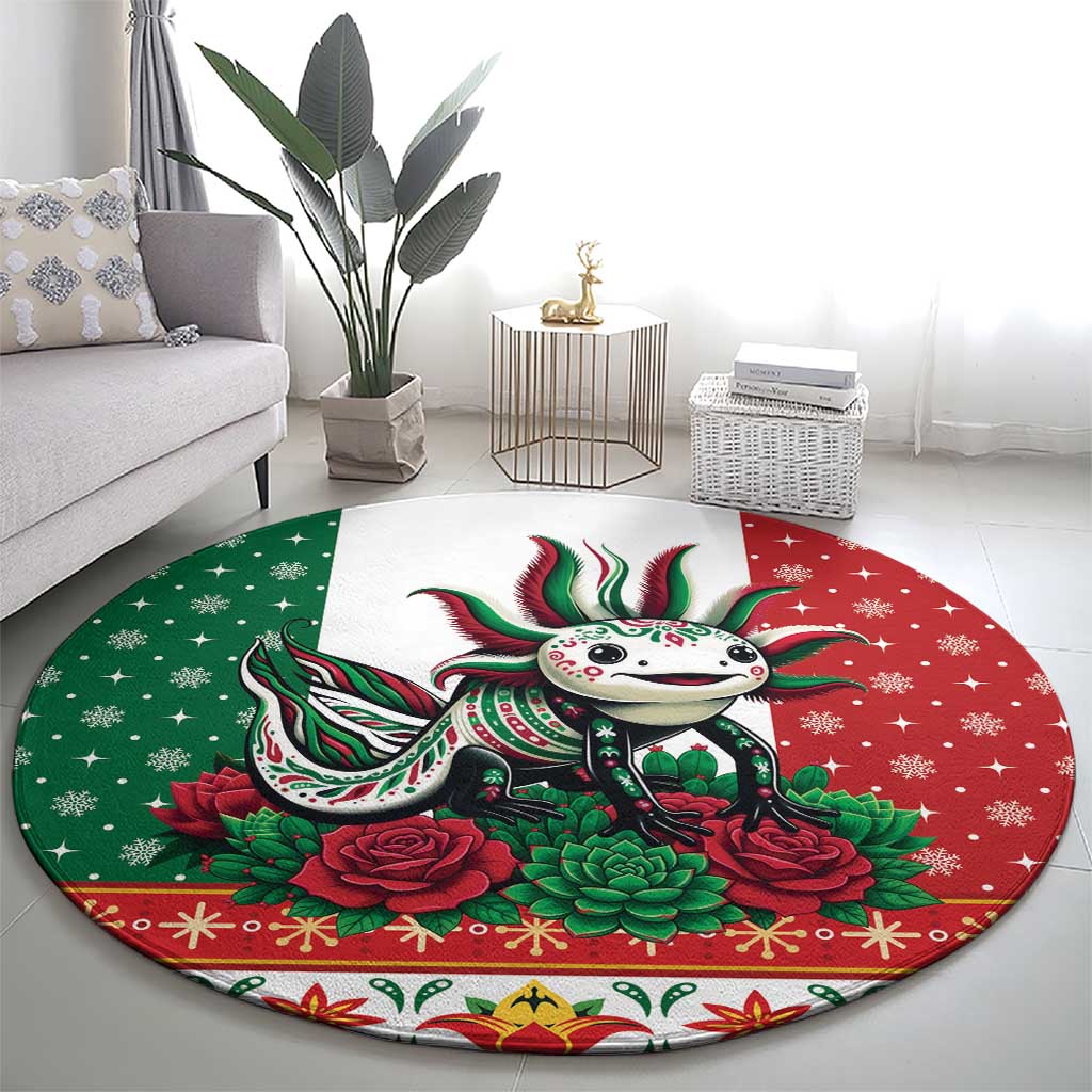 Mexico Christmas Round Carpet Cute Axolotl with Flag Style - Wonder Print Shop