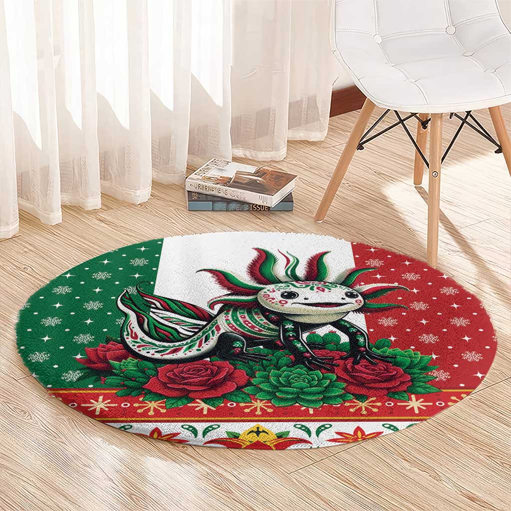 Mexico Christmas Round Carpet Cute Axolotl with Flag Style - Wonder Print Shop
