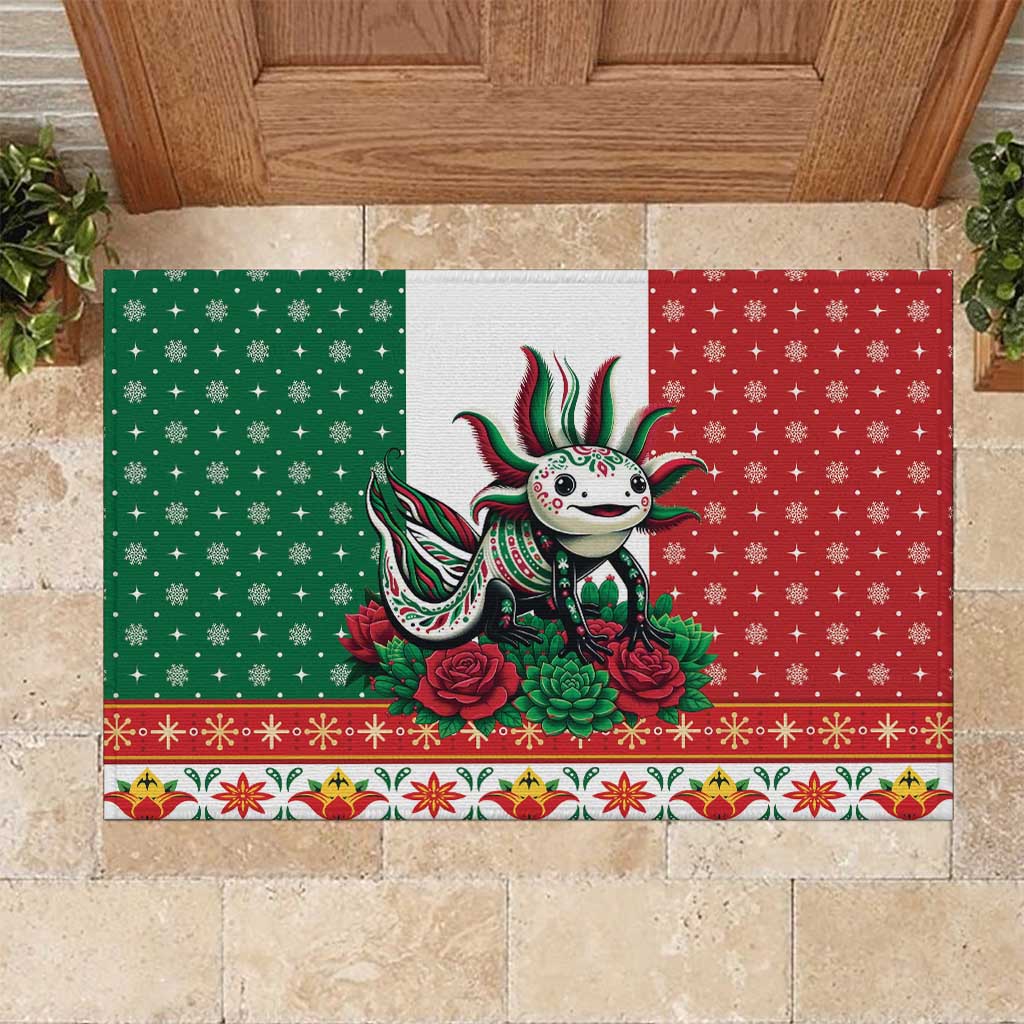 Mexico Christmas Rubber Doormat Cute Axolotl with Flag Style - Wonder Print Shop
