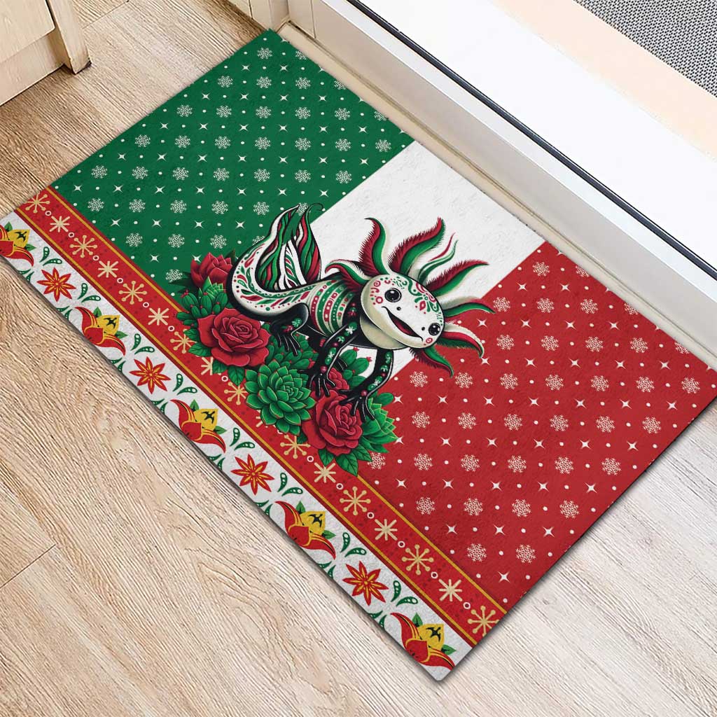 Mexico Christmas Rubber Doormat Cute Axolotl with Flag Style - Wonder Print Shop