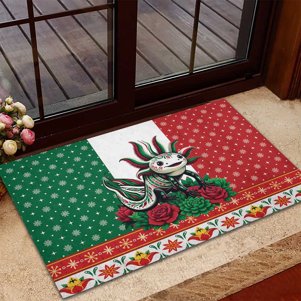 Mexico Christmas Rubber Doormat Cute Axolotl with Flag Style - Wonder Print Shop