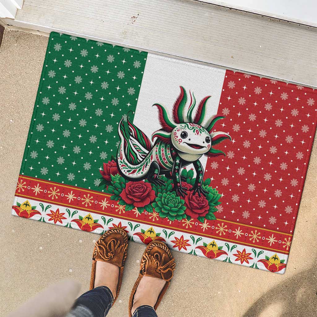 Mexico Christmas Rubber Doormat Cute Axolotl with Flag Style - Wonder Print Shop