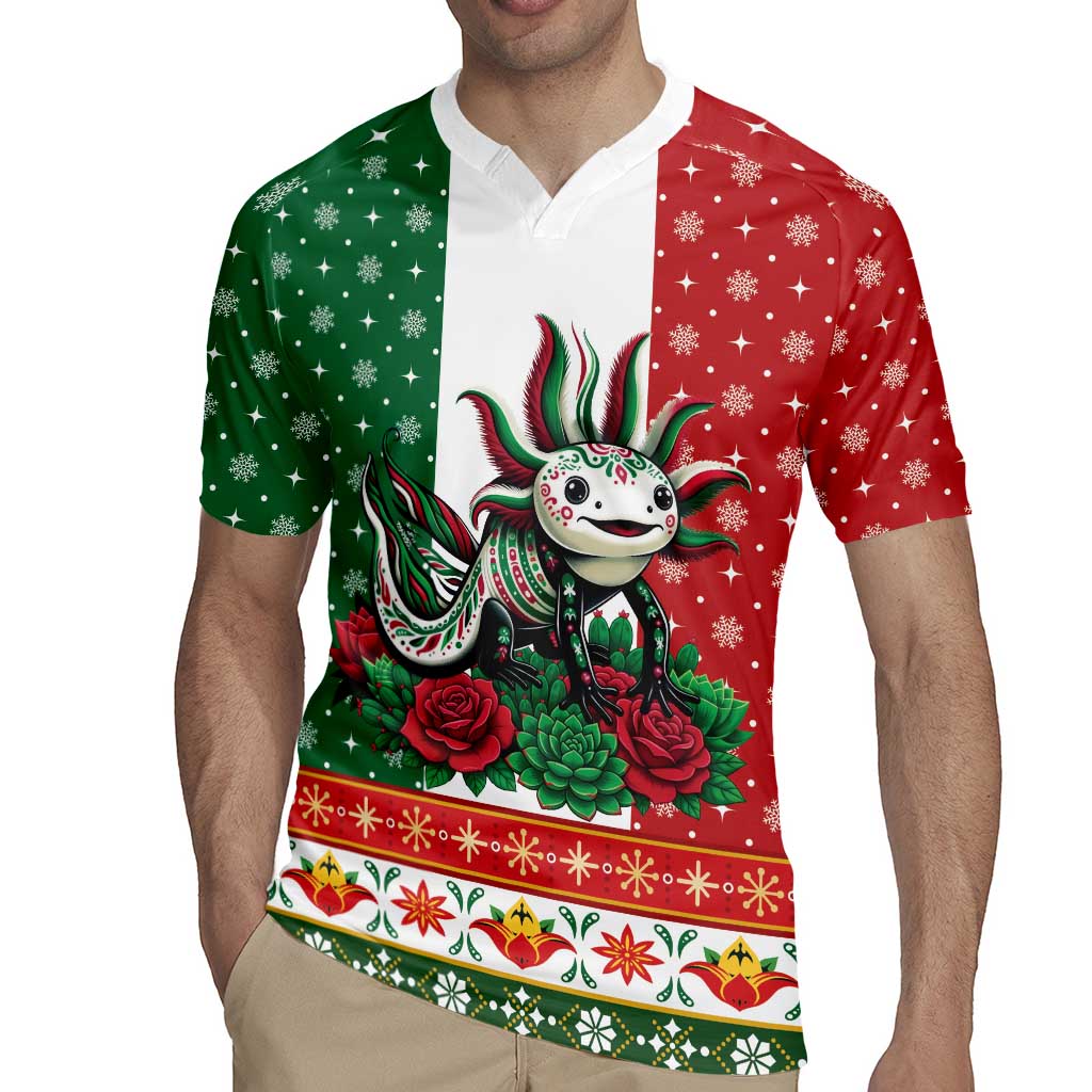 Mexico Christmas Rugby Jersey Cute Axolotl with Flag Style - Wonder Print Shop