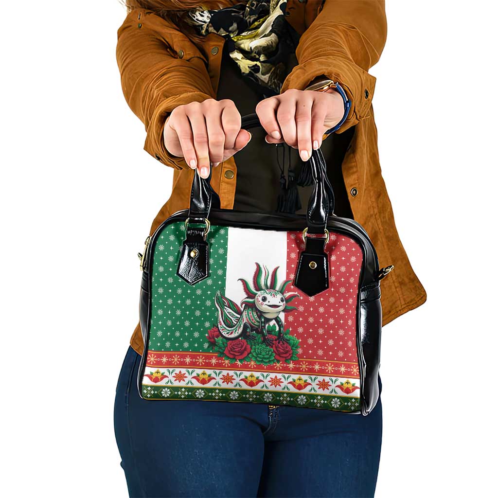Mexico Christmas Shoulder Handbag Cute Axolotl with Flag Style - Wonder Print Shop