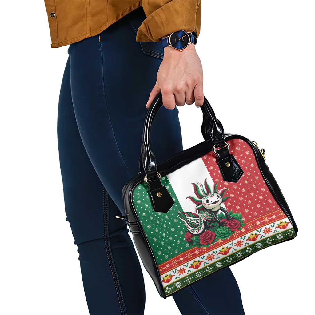 Mexico Christmas Shoulder Handbag Cute Axolotl with Flag Style - Wonder Print Shop