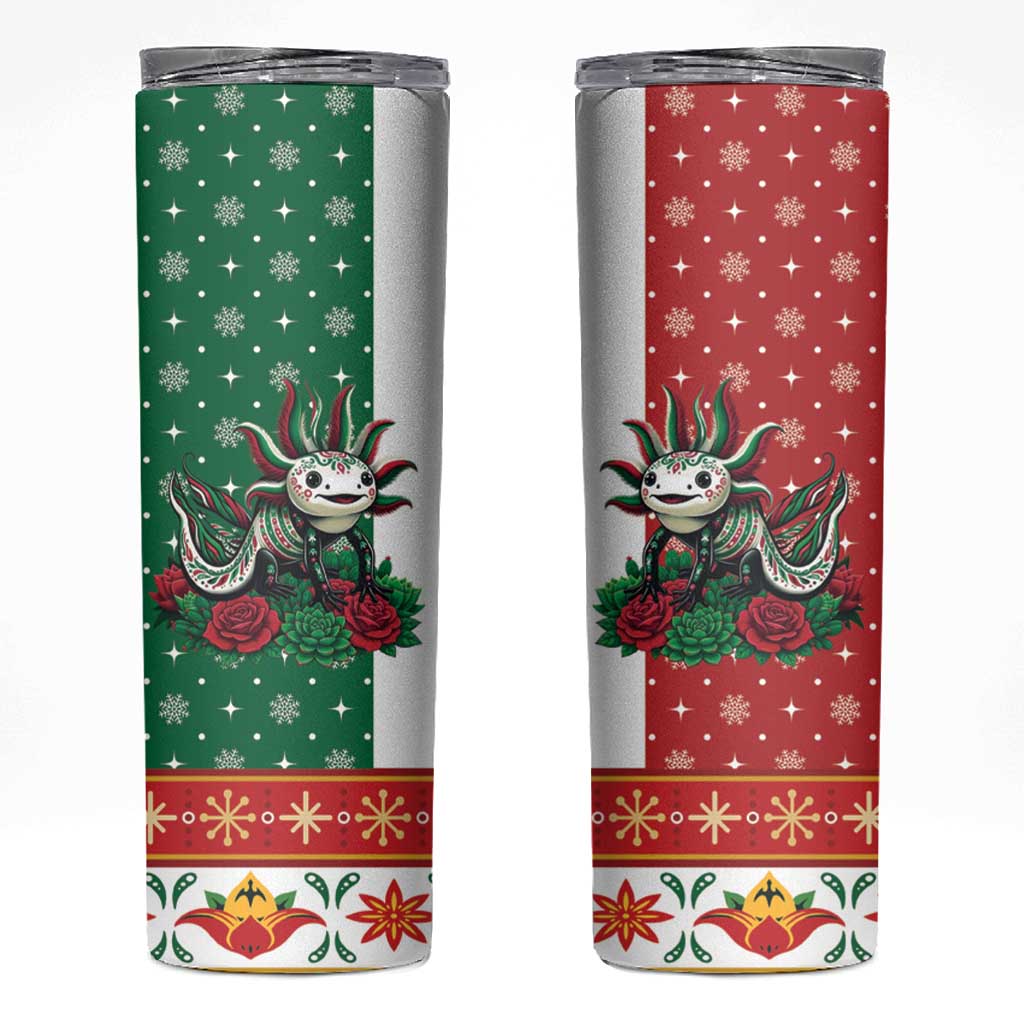 Mexico Christmas Skinny Tumbler Cute Axolotl with Flag Style - Wonder Print Shop