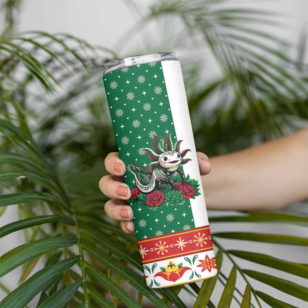 Mexico Christmas Skinny Tumbler Cute Axolotl with Flag Style - Wonder Print Shop