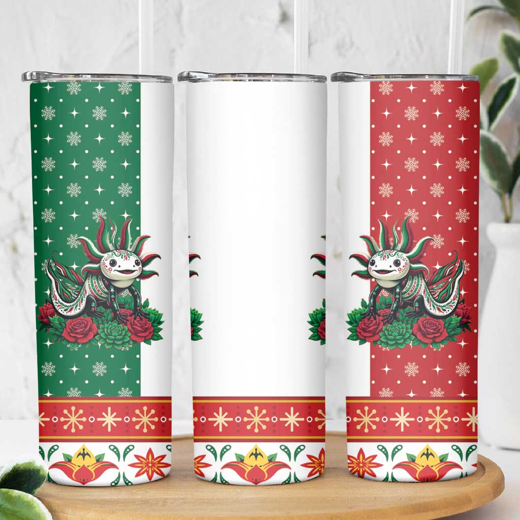 Mexico Christmas Skinny Tumbler Cute Axolotl with Flag Style - Wonder Print Shop