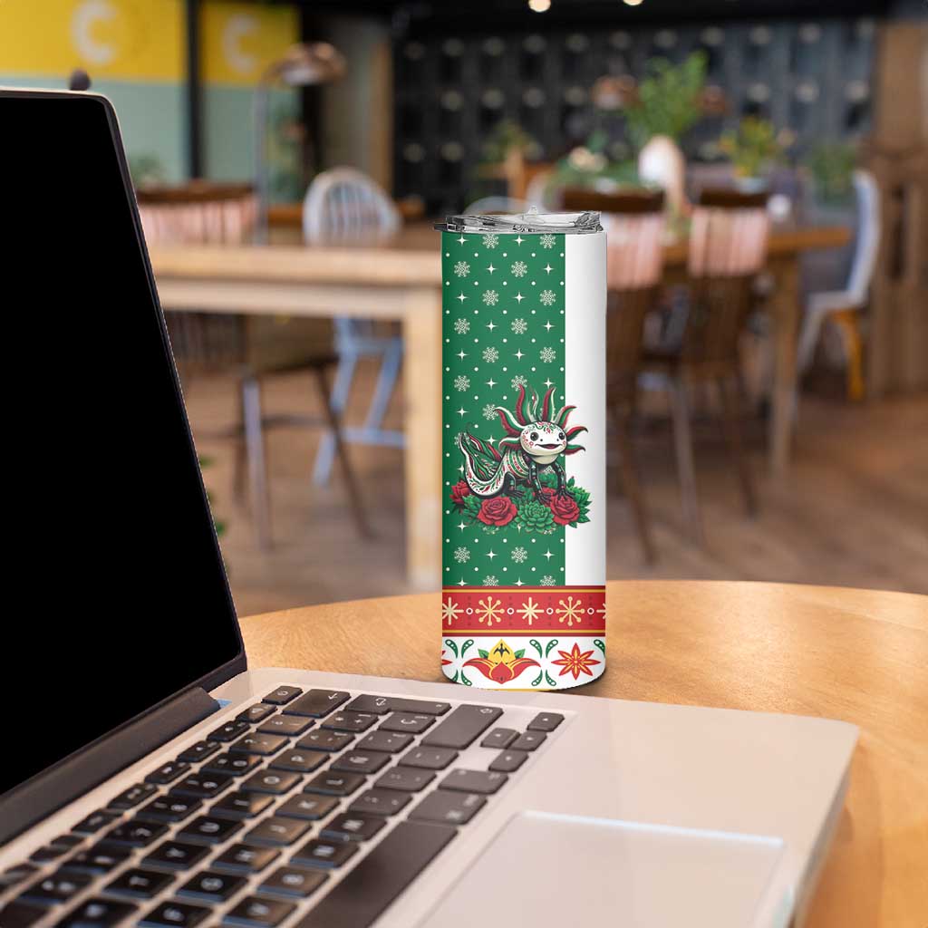 Mexico Christmas Skinny Tumbler Cute Axolotl with Flag Style - Wonder Print Shop