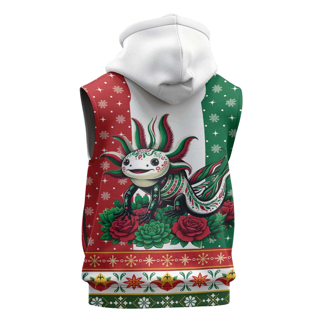 Mexico Christmas Sleeveless Hoodie Cute Axolotl with Flag Style - Wonder Print Shop