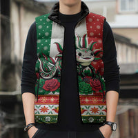 Mexico Christmas Sleeveless Puffer Jacket Cute Axolotl with Flag Style - Wonder Print Shop
