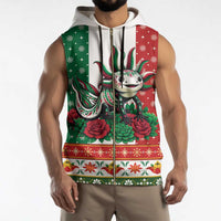 Mexico Christmas Sleeveless Zip Hoodie Cute Axolotl with Flag Style - Wonder Print Shop