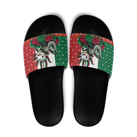 Mexico Christmas Slide Sandals Cute Axolotl with Flag Style - Wonder Print Shop