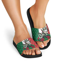 Mexico Christmas Slide Sandals Cute Axolotl with Flag Style - Wonder Print Shop