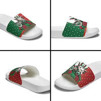 Mexico Christmas Slide Sandals Cute Axolotl with Flag Style - Wonder Print Shop