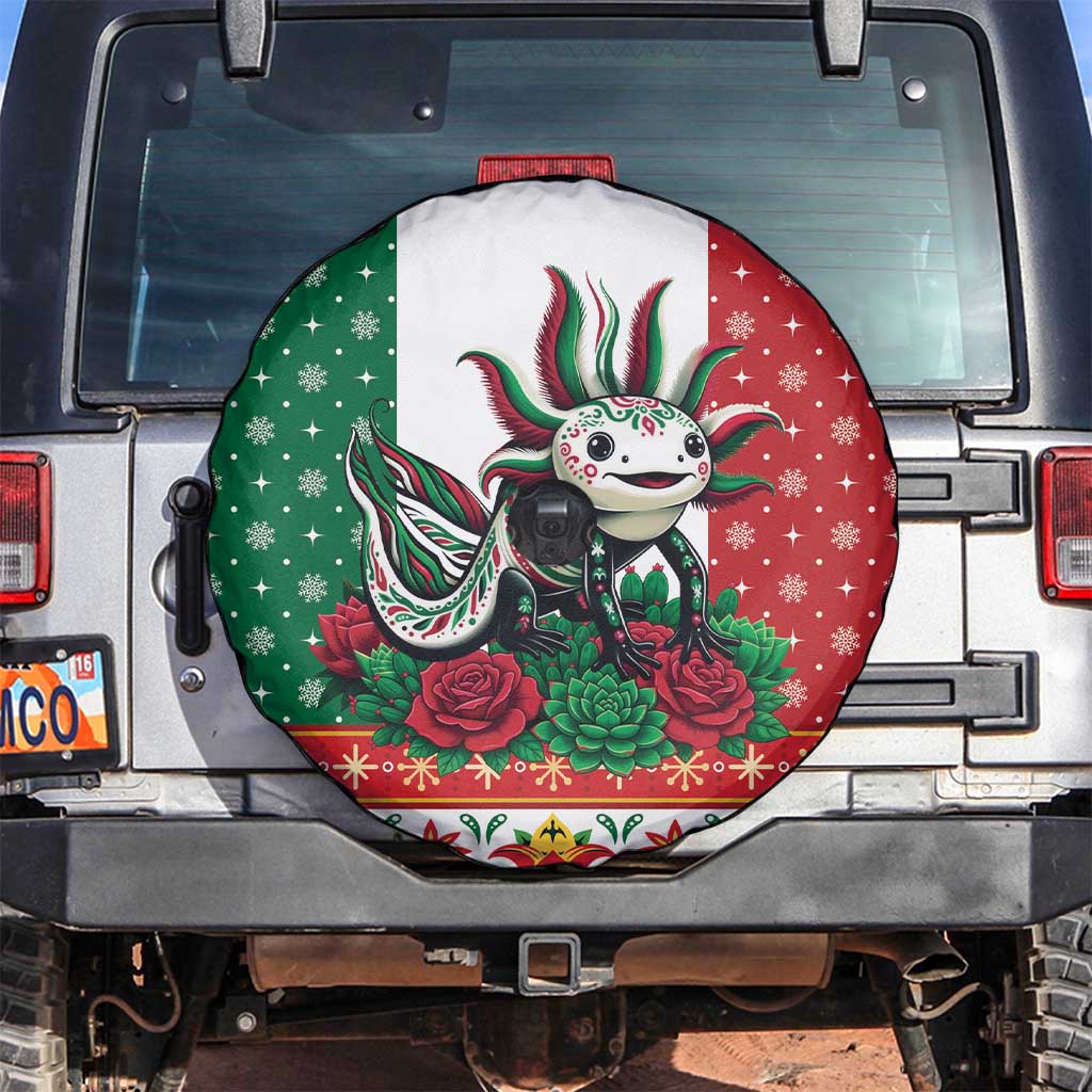 Mexico Christmas Spare Tire Cover Cute Axolotl with Flag Style - Wonder Print Shop