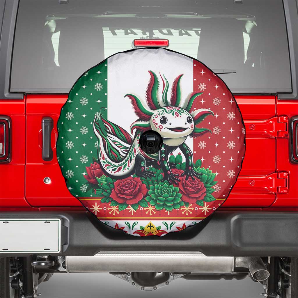 Mexico Christmas Spare Tire Cover Cute Axolotl with Flag Style - Wonder Print Shop