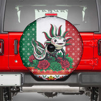 Mexico Christmas Spare Tire Cover Cute Axolotl with Flag Style - Wonder Print Shop