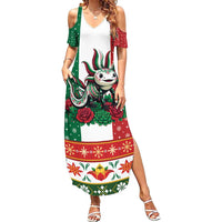 Mexico Christmas Summer Maxi Dress Cute Axolotl with Flag Style - Wonder Print Shop