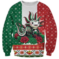 Mexico Christmas Sweatshirt Cute Axolotl with Flag Style - Wonder Print Shop