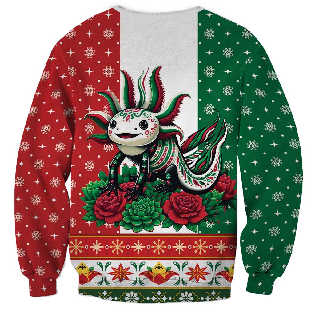 Mexico Christmas Sweatshirt Cute Axolotl with Flag Style - Wonder Print Shop