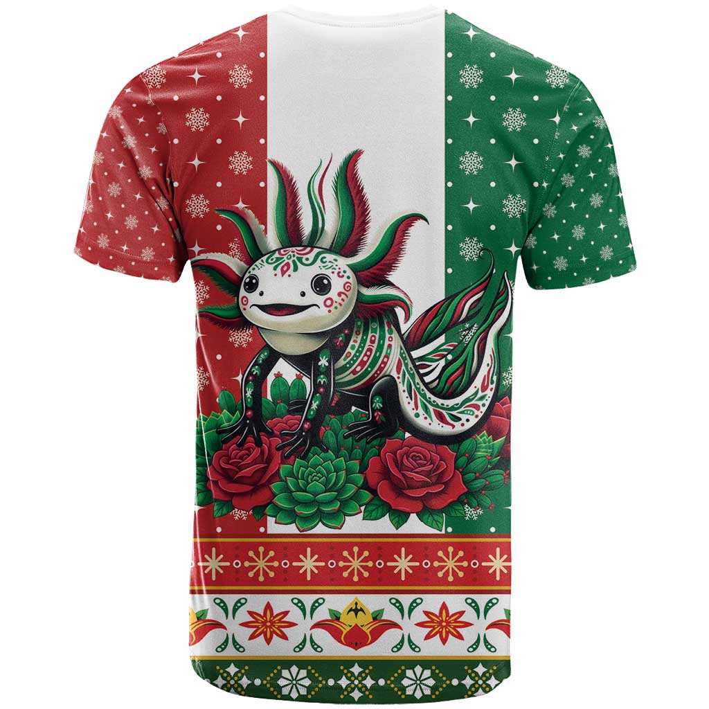 Mexico Christmas T Shirt Cute Axolotl with Flag Style - Wonder Print Shop