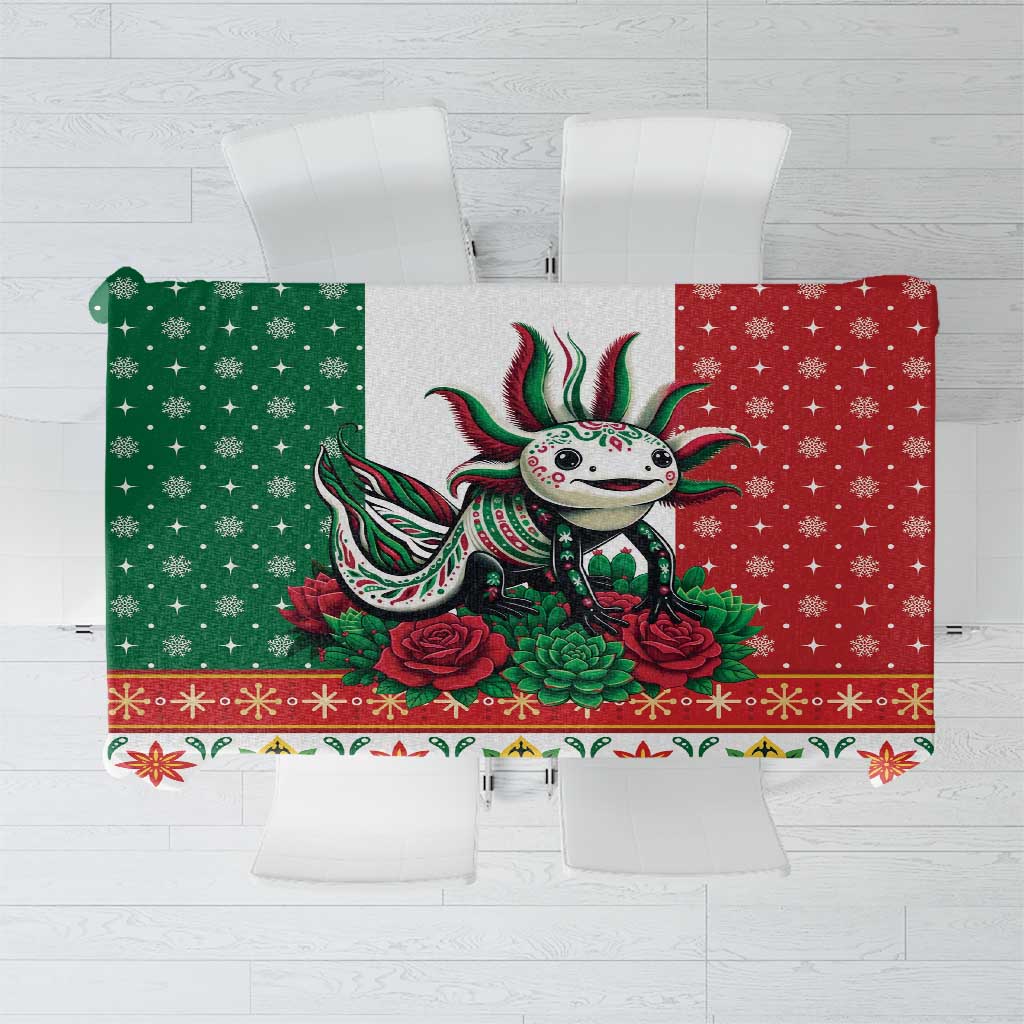 Mexico Christmas Tablecloth Cute Axolotl with Flag Style - Wonder Print Shop