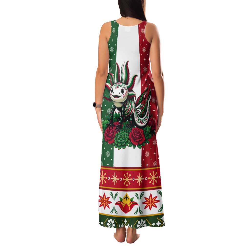 Mexico Christmas Tank Maxi Dress Cute Axolotl with Flag Style - Wonder Print Shop