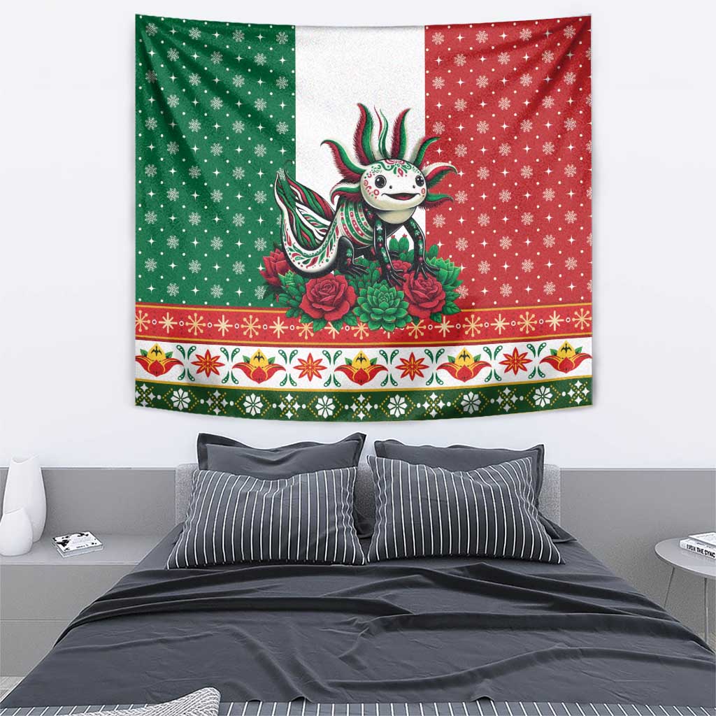Mexico Christmas Tapestry Cute Axolotl with Flag Style - Wonder Print Shop
