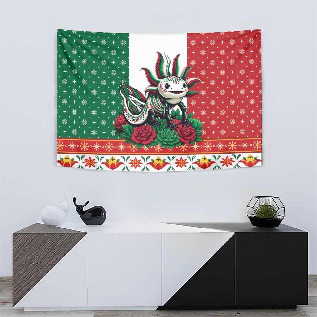 Mexico Christmas Tapestry Cute Axolotl with Flag Style - Wonder Print Shop