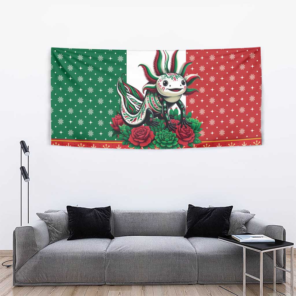 Mexico Christmas Tapestry Cute Axolotl with Flag Style - Wonder Print Shop