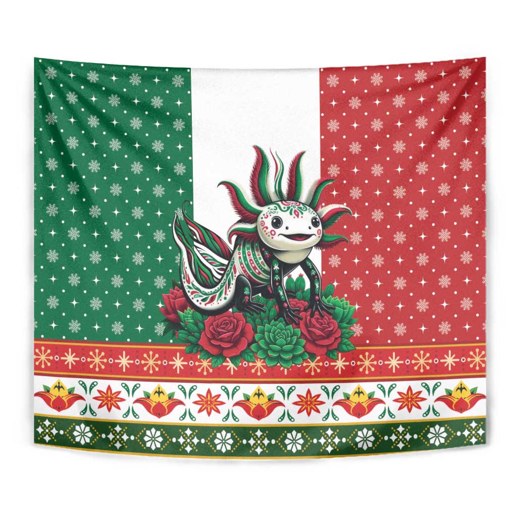 Mexico Christmas Tapestry Cute Axolotl with Flag Style - Wonder Print Shop