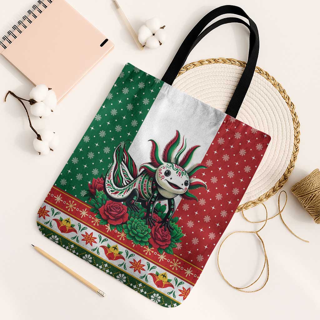 Mexico Christmas Tote Bag Cute Axolotl with Flag Style - Wonder Print Shop